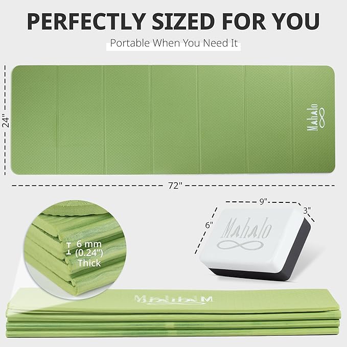 Foldable Yoga Mat + Carry Bag, 6mm 7-fold Workout Mat, Easy to Store, Anti-Slip Folding Exercise Mat for Yoga, Pilates, Home Workouts, and Floor Exercises
