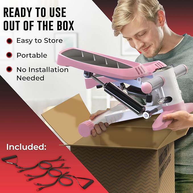 Nordic Lifting Mini Stepper Machine – Stair Climber w/Resistance Bands & LCD – Home Workout Stepper