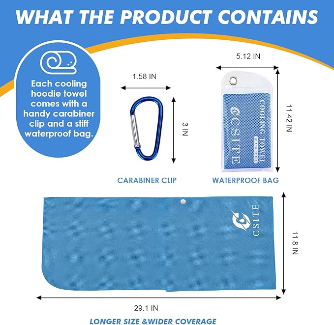 Cooling Hoodie Towels, Instant Cooling Towels for Neck and Face, UPF 50 Sun Protection, Ice Towel for Hot Weather, Head Towel for Sports, Camping, Cycling & More Activities