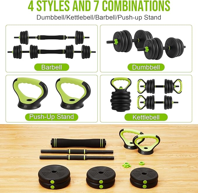 4-In-1 Adjustable Weights Dumbbell Set, Weight Set with Connector Used As Kettlebells, Barbell, Push Up Stand, Fitness Exercise Dumbbell, Free Weight Set for Home Gym