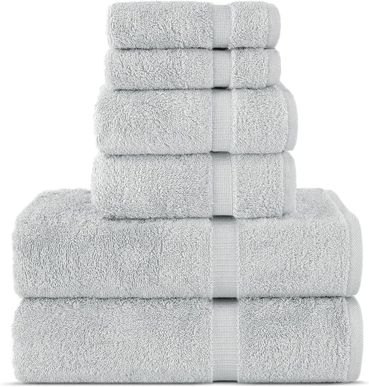 Chakir Turkish Linens Luxury Spa and Hotel Quality Premium Cotton 6-Piece Towel Set (2 x Bath Towels, 2 x Hand Towels, 2 x Washcloths, Silver Gray)