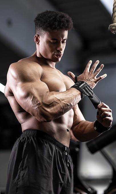 Fitgriff® Wrist Wraps for Weightlifting (18") Heavy-Duty Support for Gym, Bench Press, and Pushups (1 Pair) - for Men and Women (Black/Grey)