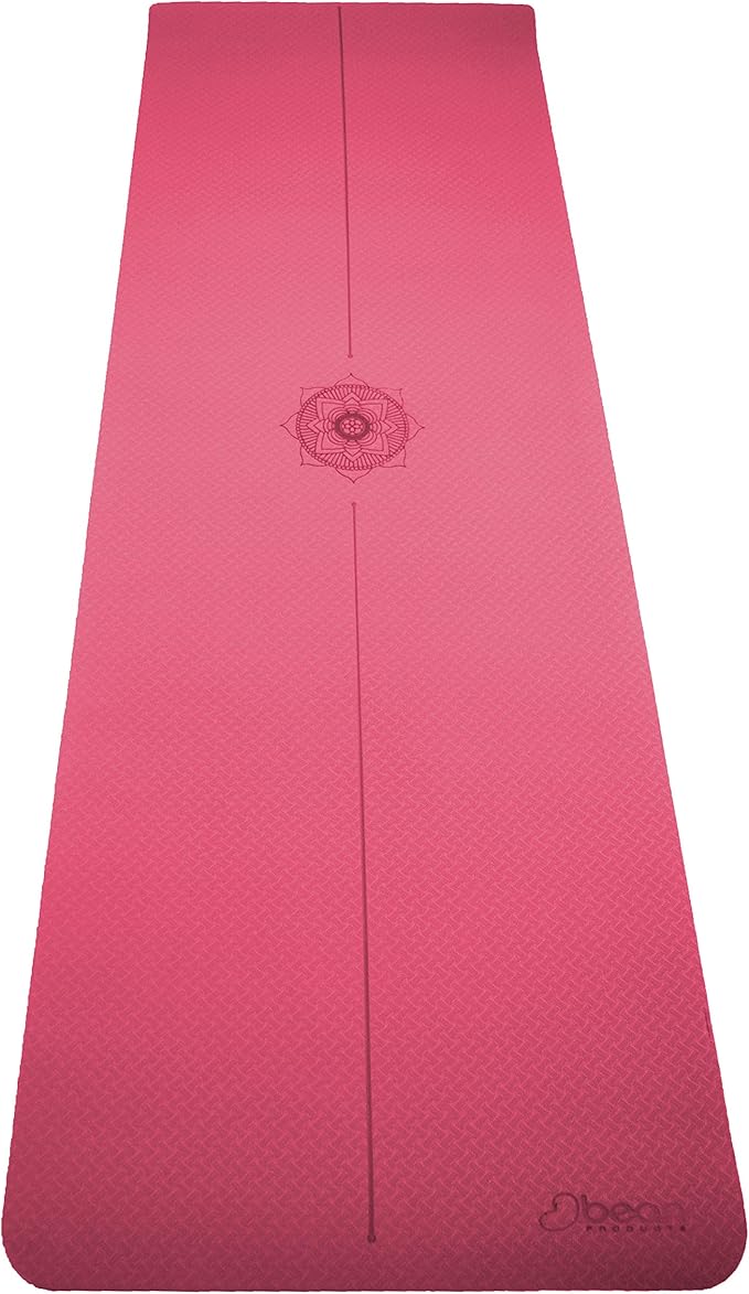 Bean Products SuperLite TPE Yoga Mat | Centering Mandala Design | Extra-long | Non-skid, Slip Resistant | Earth-friendly exercise gym mat | (6mm thick x 24” wide x 72” long)