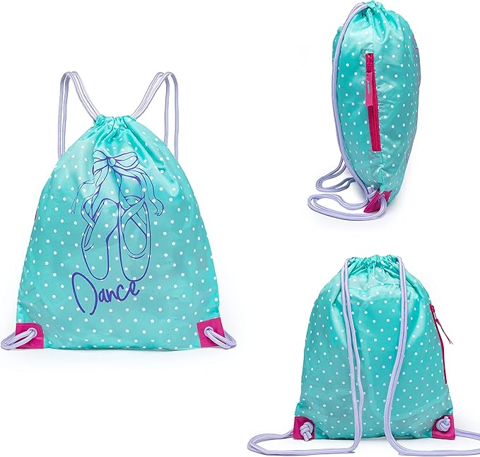 Girls Drawstring Dance Bag,Gym Sport Drawstring Bag,Dance Ballet Shoe Bag (Ice Green- Purple)