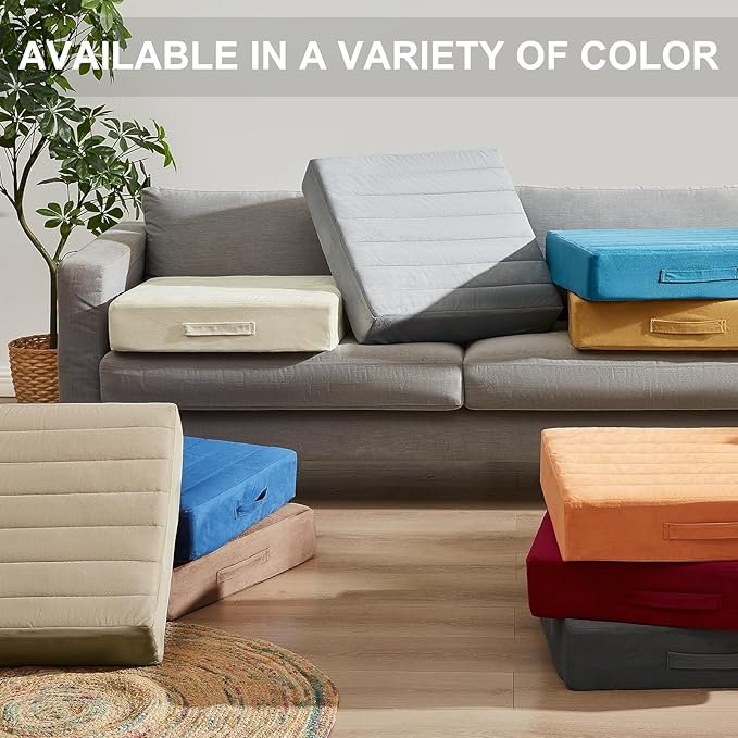 2 Pcs High Density Foam Floor Pillow - Upgraded Large Pillows Seating for Adults - Outdoor Floor Cushion with Soft Tufted Cover - Yoga Pillows for Sitting On Floor - 22 Inch Burgundy