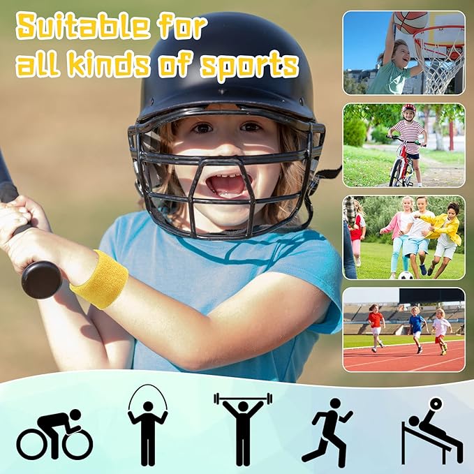 Leyndo 72 Pcs Wrist Sweatbands Bulk for Kids Field Day Cotton Terry Sweat Bands Sports Fan Wristbands Kids for Summer Camp Student Football Team Competition Party