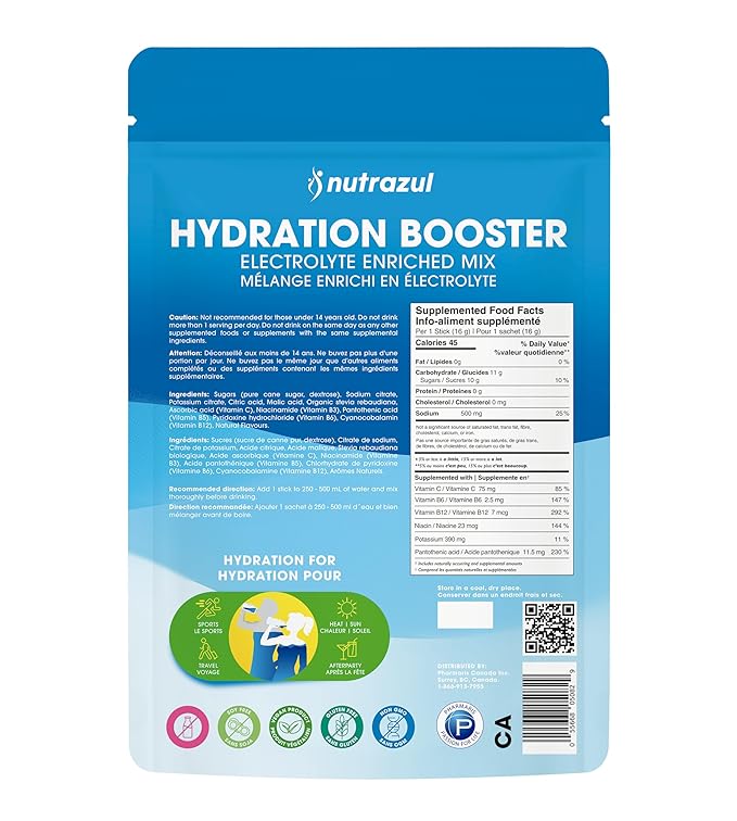 Nutrazul Hydration Booster 30 Sticks | Supports Rapid Hydration | Electrolyte Enriched Mix | No Artificial Sweeteners | Lemon Lime Flavour| Vegan, Gluten-Free, Non-GMO