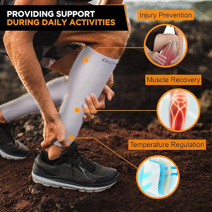 Doc Miller Compression Calf Sleeve for Men & Women, Premium Medical Grade, 15-20mmHg Graduated Support for Running, Calf Tear, Shin Splints, Knee High, Calf Sleeves, 1 Pair