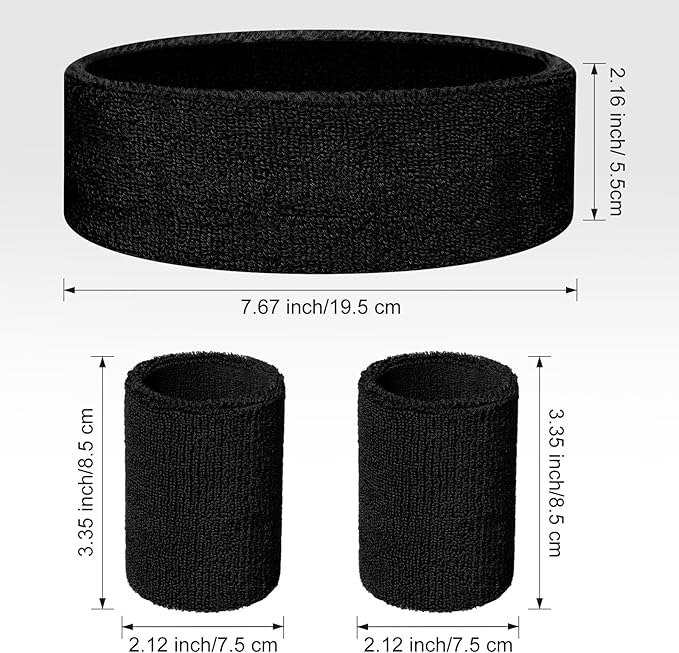 SATINIOR 8 Sets 80s Sweat Band and Wristband Sports Neon Headbands Exercise Sweatbands Gym Wristbands for Men Women Sports Activities(Black, White)