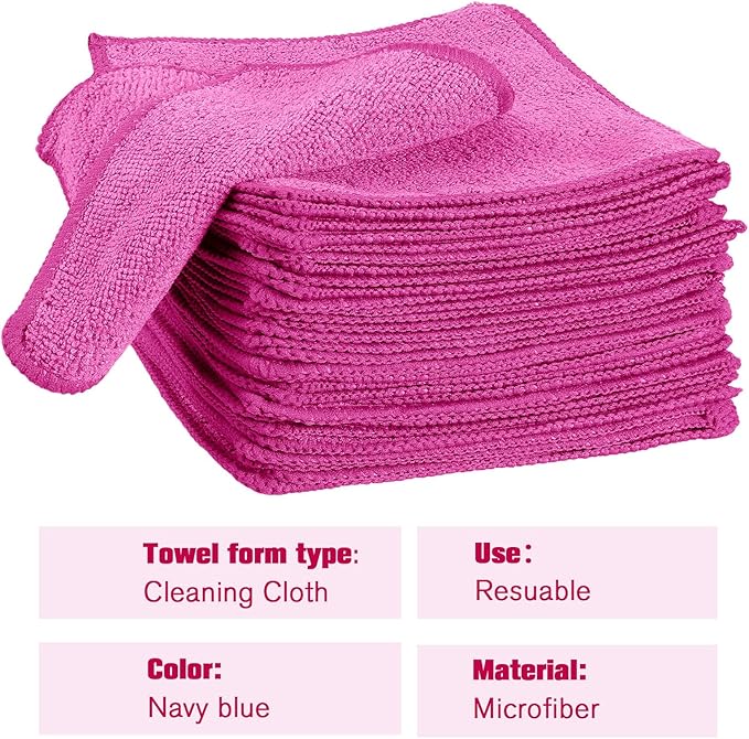 Tanlade Microfiber Cleaning Cloth 6"x6" Cleaning Rags Reasonable Kitchen Towels Microfiber Towels Cars Wash Dry Erase Cloth (Pink,30 Pcs)