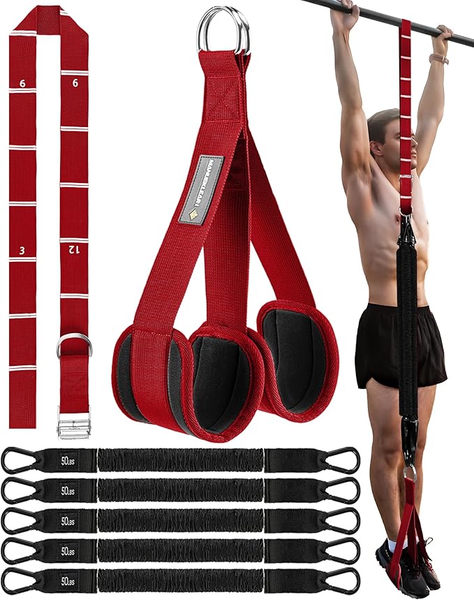 MANUEKLEAR Heavy Duty Resistance Bands for Pull Ups, Pull Up Assistance Bands with Scale Tracking Feature, Adjustable Pull Up Assist Band with Five 50-Pound Pull Up Bands and Fabric Feet/Knee Rest