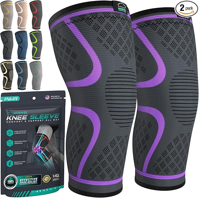 Modvel Compression Knee Brace for Women & Men, 2-Pack Knee Brace for Running Knee Pain, Knee Support Compression Sleeve, Workout Sports Knee Braces for Meniscus Tear, ACL & Arthritis Pain Relief