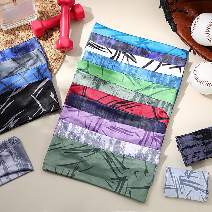 18 Pcs Sports Sweatbands for Men Women Camo Headbands Workout Non Slip Headbands Breathable Head Band Fitness Stretchy Unisex Hairband for Yoga Running Cycling Ball