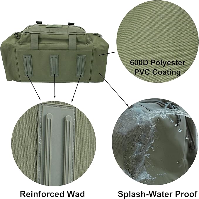 Duffel Bag – Heavy Duty Tactical Gym Bag for Men, Splashwater-Proof Weekender Travel Bag for Basketball, Football, Soccer, Hiking, and Hunting (Dark Green)