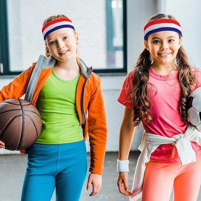 Bememo 12 Pcs Sweatbands Sport Headbands for Men & Women Basketball Headband Sport Competitions Sweat Headbands Running Terry Cloth Moisture Wicking for Yoga,Tennis,Gym,Exercise