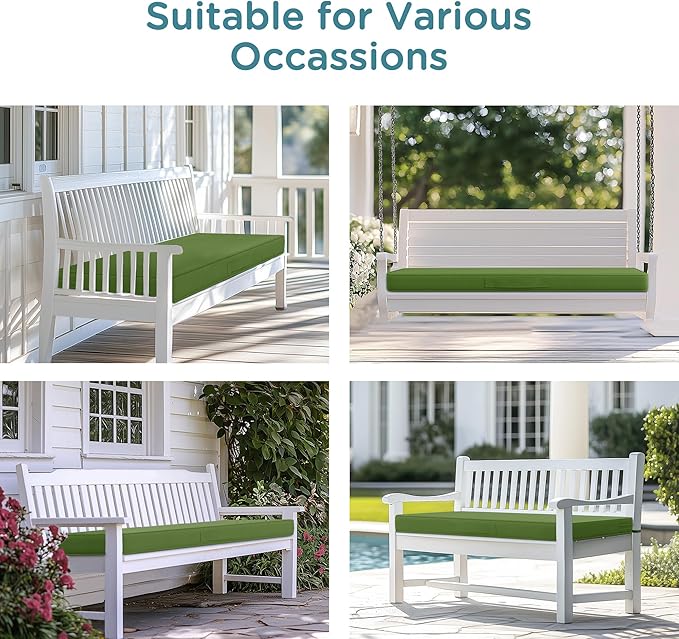 Codi Outdoor Bench Cushion 42 inch, Double Waterproof Patio Furniture Cushions Replacement for Swing, Porch, Couch, 42x18x3'', Green