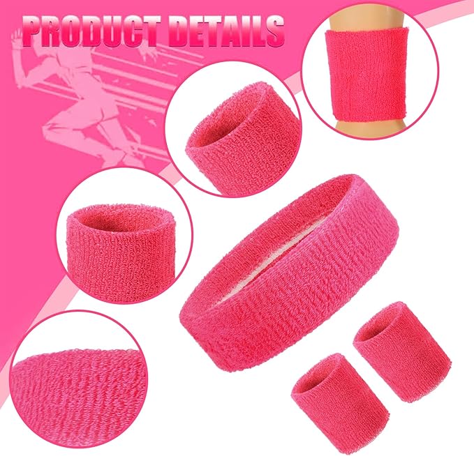 Hillban 80s Workout Outfit 80s Accessories for Women Men Neon Sweatbands Headbands for Tennis Volleyball Sport