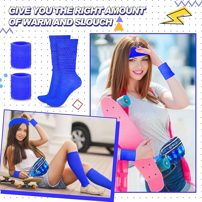 Tarpop 80s Neon Women Slouch Socks 90s Headbands Wristbands Fanny Pack Leg Warmers Sweatbands Waist Bag Women Party Costume