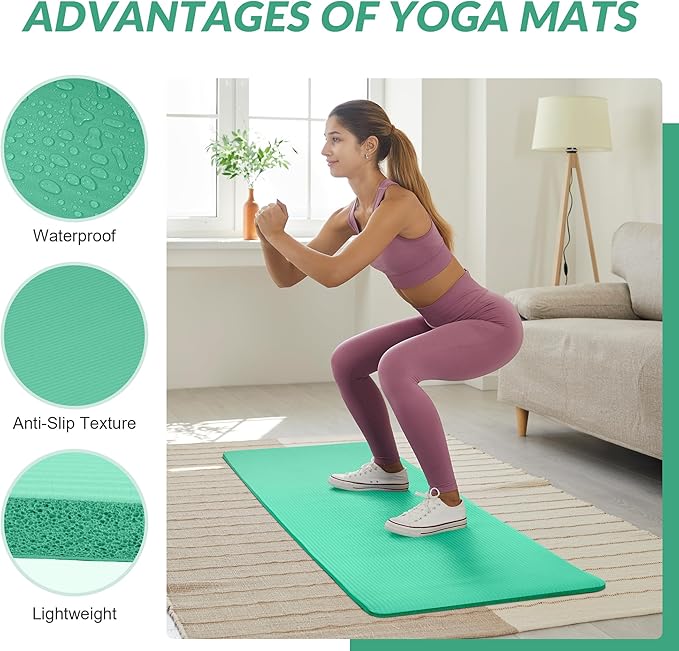 Quality Exercise Yoga Mat, 1/2-Inch Thick High-Density Foam for Full-body workout, Anti-Tear and non-slip Surface, Includes Carry Strap for Home & Studio Workouts,Multiple Options