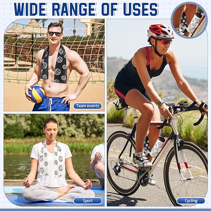 24 Pcs Volleyball Water Bottle Volleyball Cooling Towel Set with 50 Sticker Sports Party Favors Include 6 Reusable Sports Squeeze Water Bottle 6 Ice Towel Breathable Fast Drying for Team Gifts