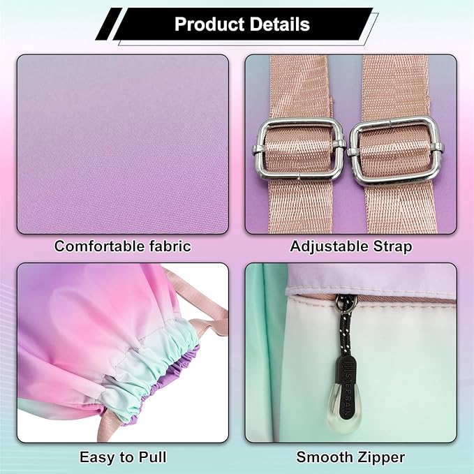 HOLYLUCK Drawstring Backpack Sports Gym Bag Water Resistant String Bag Cinch Sackpack with Side Zipper Pocket for Shopping Sport Yoga - Blue-violet gradient