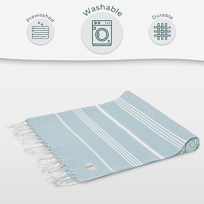 Turkish Beach Towel Quick Dry & Absorbent Oversized (39" x 71") - Compact, Versatile and Functional as Travel Blanket, Bathroom, Shower, Gym and Pool Towels, Yoga, Bath Mat - Baby Blue