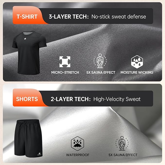 HOTSUIT Sauna Shirt for Men Workout Sweat Suit Heat Trapping Tops Fat burning Compression Shirts for Gym Exercise Boxing