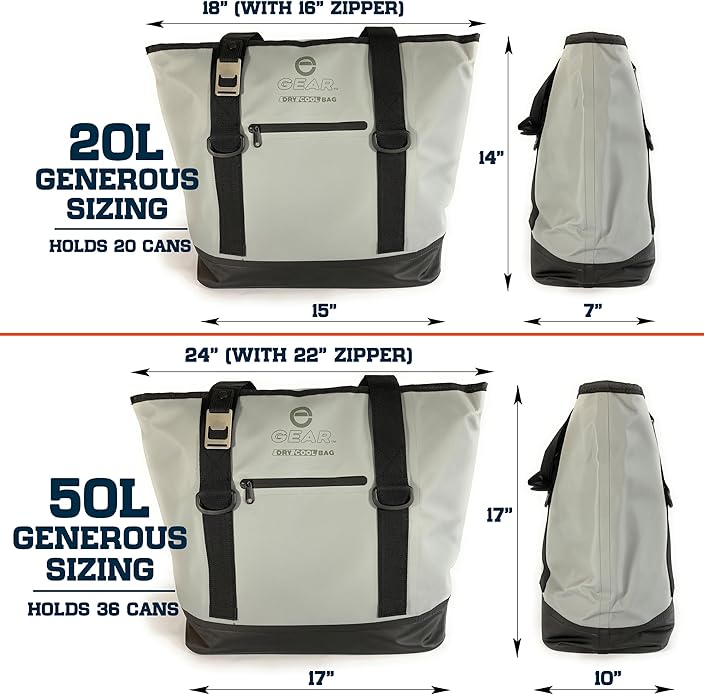 Dry Bag Cooler Tote – Collapsible, Waterproof and Leak-Proof Soft Sided Cooler Bag - Pool, Beach - 20 or 36 Cans