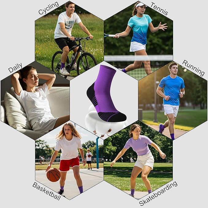 HUSO Compression Ankle Running Socks: Athletic Socks for Men Women with Cushion,Work Hiking Basketball Sport Socks 3 Pairs