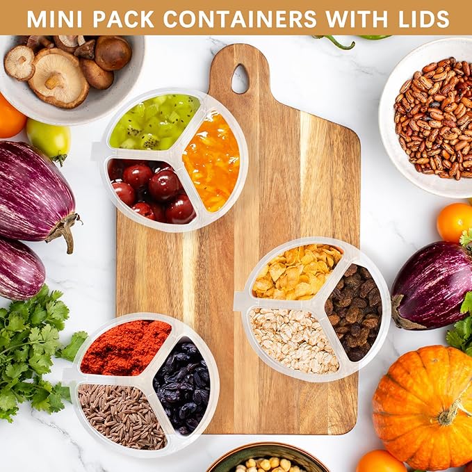 20 Piece Container Set, Reusable Snack Containers with, Lids Three Compartment Sauce, Mini for Kids and Adults, Disposable Snack Packaging Containers