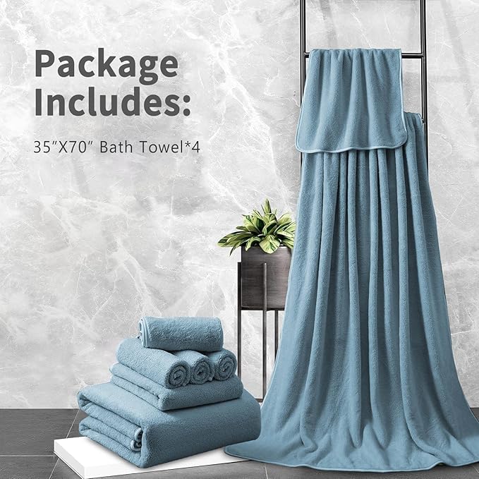 Extra Large Bath Sheet 4 Piece (35"x70")-Ultra Soft Oversized Bath Towel,Bath Sheet Set for Bathroom Hotel,Highly Absorbent Quick Dry Shower Towel Set for Adults,Bathroom Towel-Turquoise