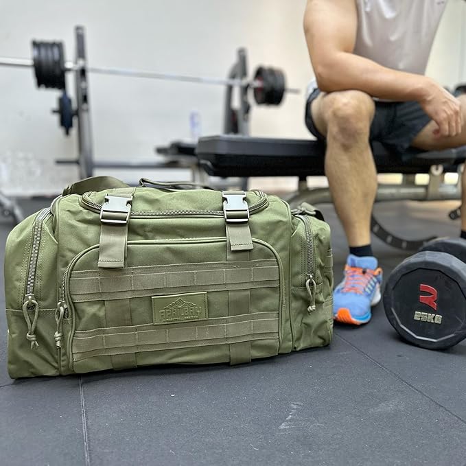 Duffel Bag – Heavy Duty Tactical Gym Bag for Men, Splashwater-Proof Weekender Travel Bag for Basketball, Football, Soccer, Hiking, and Hunting (Dark Green)