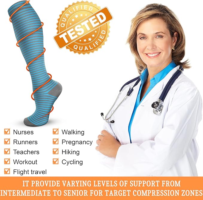 Compression Socks for Women & Men 15-20 mmHg, Best for Medical, Nursing, Running, Athletic, Varicose Veins, Travel