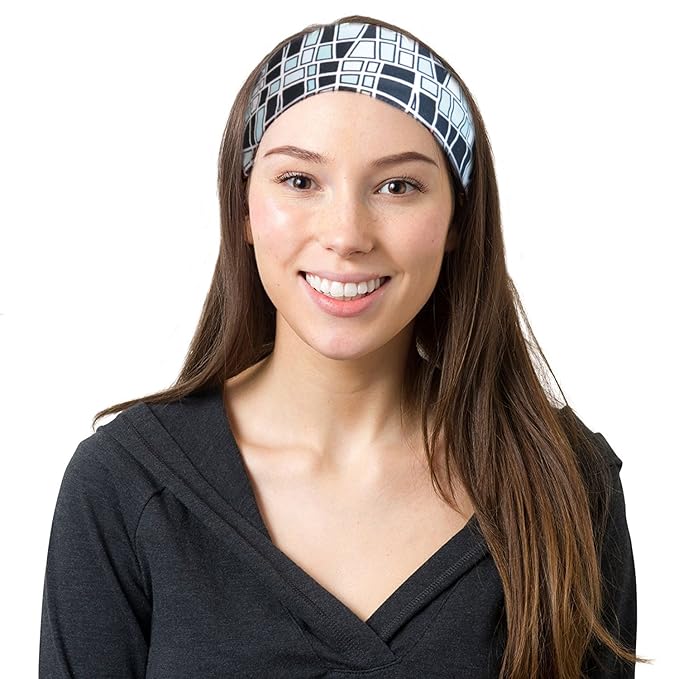 RiptGear Stretch Sport Headband for Women (Mosaic Black) — Made of Non-Slip Sweat Wicking Fabric — Great for Yoga, Running or The Gym — Soft Headband Fits Most Head Sizes — (1-Pack)