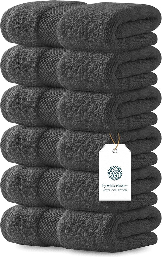 White Classic Luxury Hand Towels for Bathroom-Hotel-Spa-Kitchen-Set - Circlet Egyptian Cotton - 16x30 Inches - Set of 6, Charcoal Gray