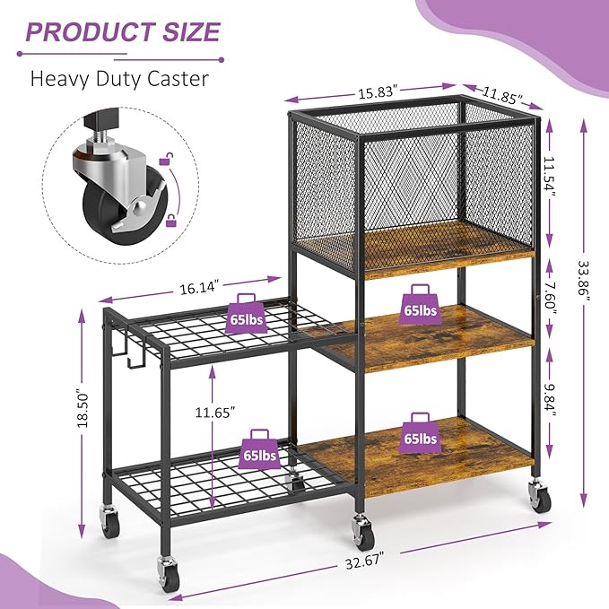 5 Tier Dumbbell Rack, Yoga Mat Storage Holder, Home Gym Storage Rack, Workout Equipment Storage Organizer, Weight Storage Holder Rack with Hooks and Wheels