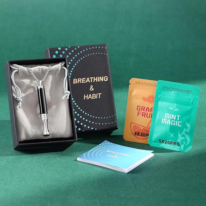 Breathing Necklace, Breathe Free Necklace for Stress Relief, Meditation & Relaxation, Anxiety Necklace Mindful Breathefree Calm Tool with Plant Cores, Natural Switch from Bad Habit