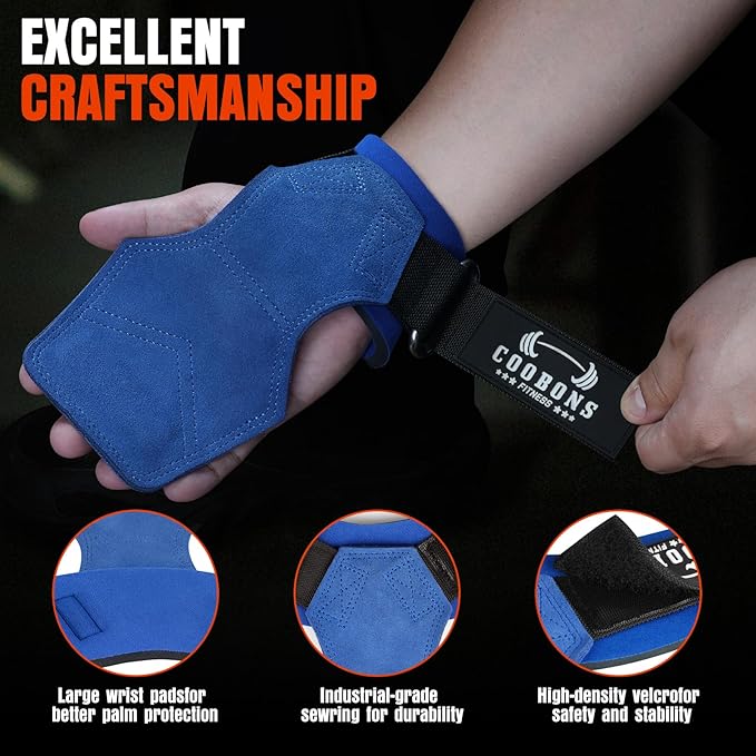 Lifting Wrist Straps for Weightlifting, Double Layer Leather for Weight Lifting Wrist Wraps, Deadlifts, Heavy Powerlifting and Adjustable Wrist Hooks for Strength Training, Gym Workouts Men/Women