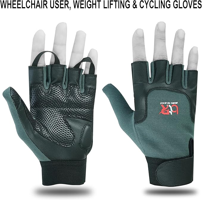 Wheelchair Gloves Unisex Mobility Disability Fingerless Long Thumb Leather Palm Workout Weight Lifting, Cycling, Driving Gloves for Men and Women