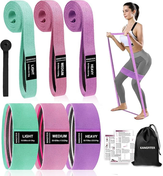 Long and Short Fabric Resistance Bands with Door Anchor 7 PCS, Non-Slip Stretch Booty Bands for Working Out Women & Men, Loop Exercise Elastic Bands for Home Physical Therapy Yoga Pilates