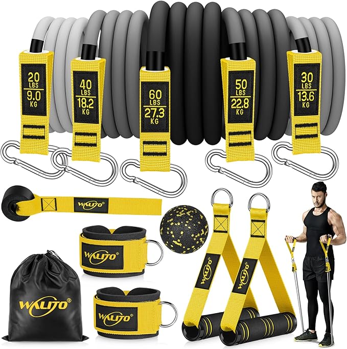 WALITO Resistance Bands Set - Exercise Bands with Handles, Door Anchor, Legs Ankle Straps, for Heavy Resistance Training, Physical Therapy, Muscle Training, Yoga, Home Workouts, Gym