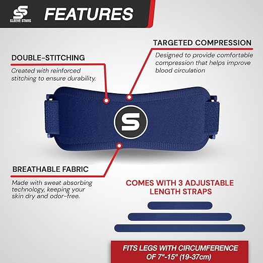 Sleeve Stars Swedish Brand Patellar Tendon Support Strap for Women & Men Effective Osgood Schlatter Knee Brace Youth & Kids Knee Brace with 3 Adjustable Length fits 7"-15" (Single/Navy Blue/Kids)