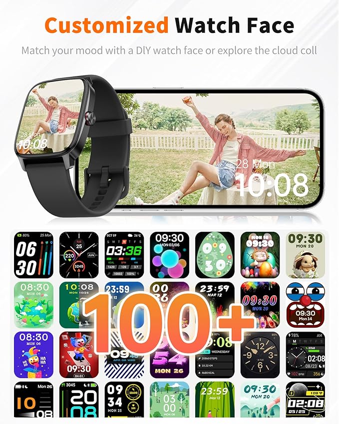 Smart Watch for Men Women Bluetooth Call, 1.85" HD Touch Screen AI Voice Smartwatch, Fitness Tracker with Sleep/Heart Rate Monitor, IP68 Waterproof, 100+ Sports Modes for Android & iOS