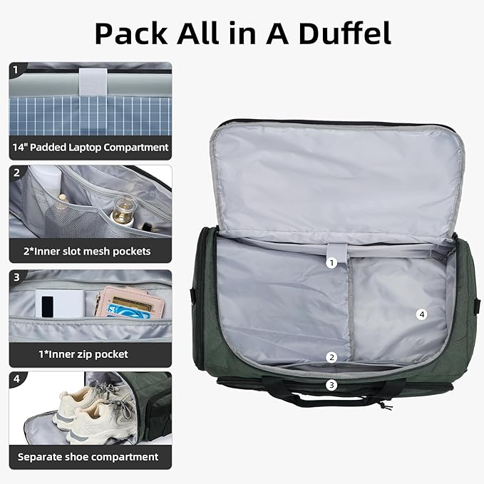 CLUCI Gym Bag for Men & Women, 35L Sports Duffle Bag for Travel,4 in 1 Weekender Bag,Overnight Backpack with Shoe Compartment,Carry on Duffel Bag for Airplane