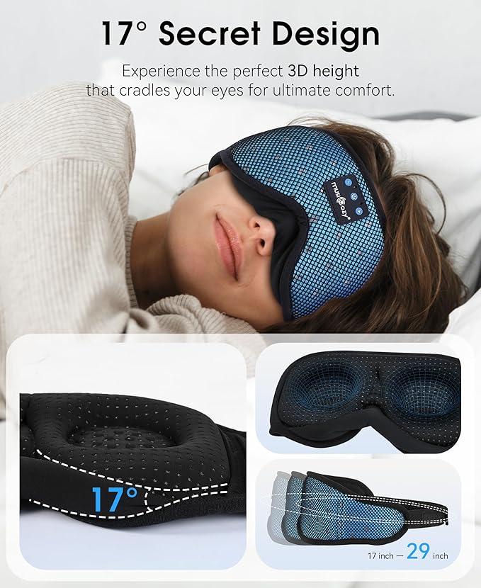 MUSICOZY Sleep Headphones Breathable Sleep Mask Bluetooth 5.4 Wireless Earphones Mask Sleeping Eyemask for Side Sleepers for Women Men Travel Meditation Gift (Mesh Blue)