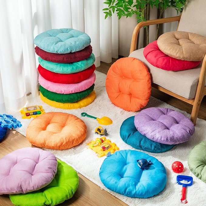 Fumete 24 Pcs 16 Inch Round Floor Cushions for Kids and Toddlers, Flexible Seating Classroom Furniture Floor Pillow for Home, Daycare, Preschool, Yoga and Meditation (Vintage)