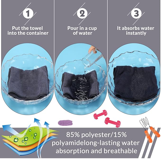 Handepo 12 Pcs Microfiber Workout Gym Towels, 360 GSM 12 x 30 Inch Gentle and Fast Drying Absorbent Towels for Men Women Yoga Travel Sports(Gray)