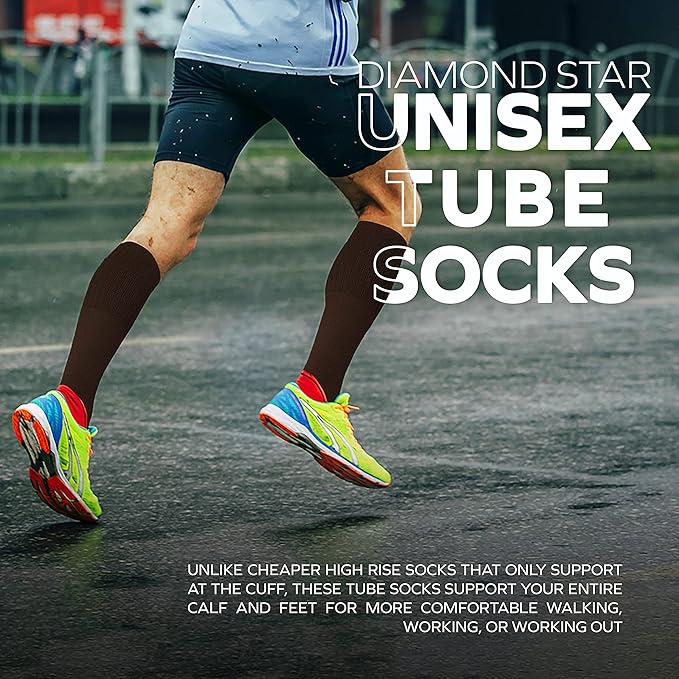 Diamond Star Men's 6 Pack Athletic Tube Socks Running Sports OVER THE CALF Full Cushioned Premium Soft Cotton Big and Tall