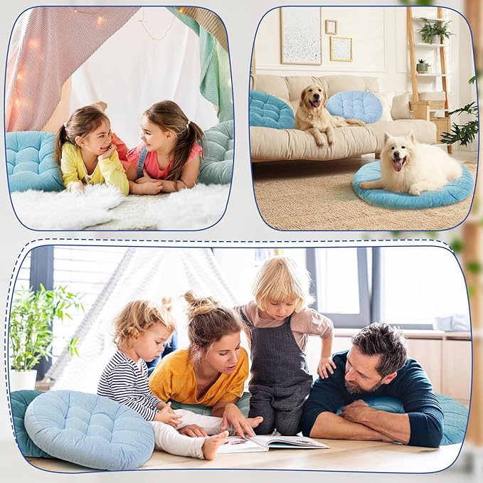 Jerify Floor Pillow Cushions 22 x 22 Inch Round Square Large Meditation Floor Pillow for Classroom Adult Meditation Picnic Party Cushion for Seating Gift Christmas(Round,Cold Colors,4 Pcs)