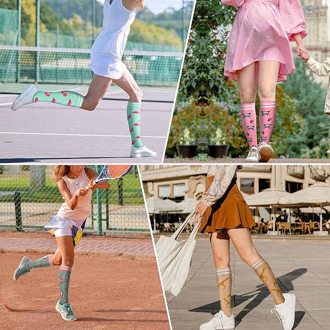 fenglaoda Compression Socks Women Men 4 Pairs, Knee High Support Socks for Running, Sports, Travel, Flight, Nurse